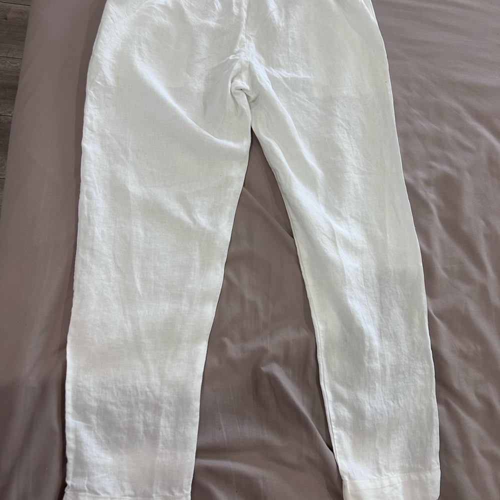 ENZA COSTA • White Women Elastic Drawstring Linen Pants•L/32 waist w/ Stretch • - Picture 10 of 11